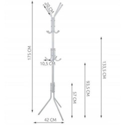 Cuier tip pom, pentru hol, 3 nivele, 12 agatatori, metal, 175 cm, alb