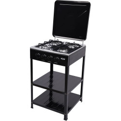 Aragaz pe gaz, 4 arzatoare, raft dublu, butoane rotative, negru