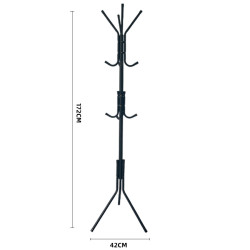 Cuier tip pom, pentru hol, 3 nivele, 12 agatatori, metal, 175 cm, negru